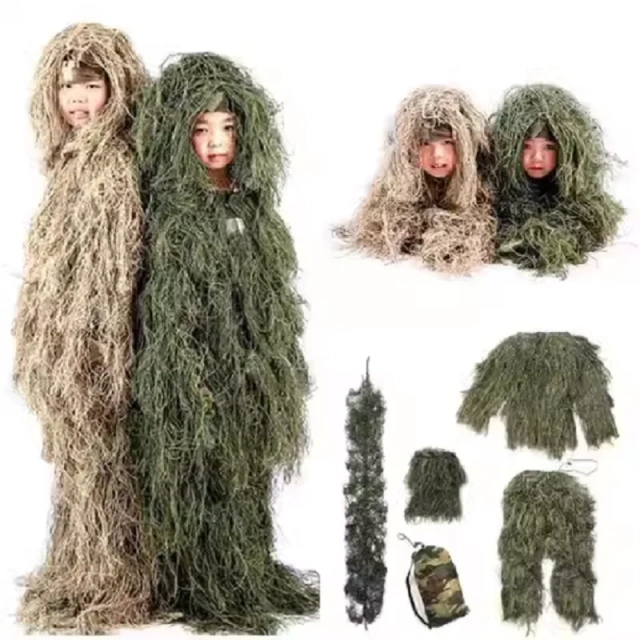 Hot Sale Kids 3D Camouflage Hunting Forest Woodland Ghillie Suit Camouflage Hunting Apparel Children's Ghillie Suit for Outdoor Lightweight Breathable Ghillie Suit Jungle Hunting Camouflage Clothing