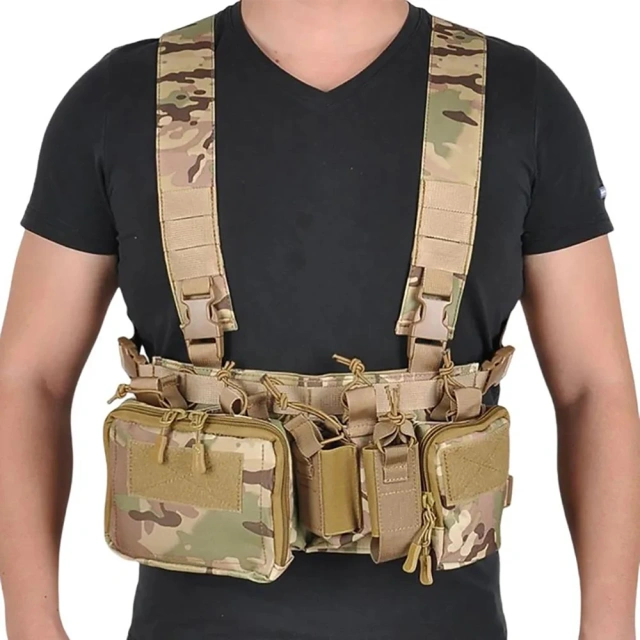 Wholesale Outdoor Tactical Chest Vest Rig Bag Heavy Duty Field Training Vest Multifunctional Camouflage Chest Rig Custom Field Equipment Tactical Vest Outdoor Camouflage Tactical Carry Rig with Pouch Lightweight Tactical Chest Rig