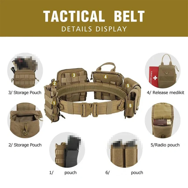 Durable Wholesale Tactical Belt with Pouches Accessories Hunting Utility Belts for Outdoor Multifunctional Tactical Belts  Wholesale Sports Training Tactical Belt Hiking Rigger Nylon Web Work Belt with Heavy Duty Quick Release Buckle