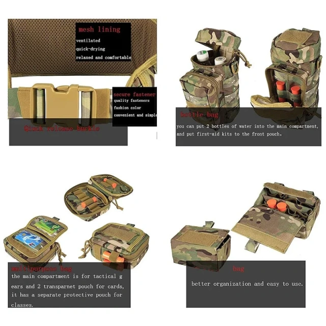 Adjustable Quick-release Buckle Hiking Camping Tactical Belt Sport Enthusiasts Multiple Tactical High Quality Duty Belts  Men's practical Detachable Belt Set Tactical Adjustable Strap Belt Inner Belt with Cell Phone Tool Bag Waist Holster Set