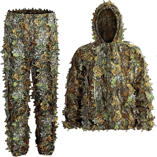 High Quality Outdoor Ghillie Suit Adult 3D Leafy Camouflage Clothing Camo Hunting Suit for Outdoor Game Ghillie Suit Outdoor Ghillie Suit Hunting Suits Pants 3D Leaf Camo Camouflage Coveralls Youth Adult Training Lightweight Clothes