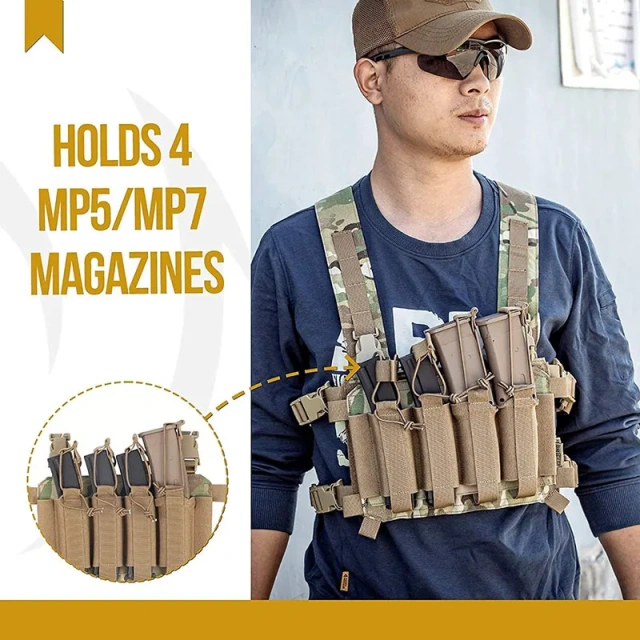 Multicam Training Vest Magazine Pouch with Hook Backing Training Placard with Elastic Retention Straps  Children Kids high-quality Training Vest Outdoor Shooting Hunting Adjustable Kids Training Vest