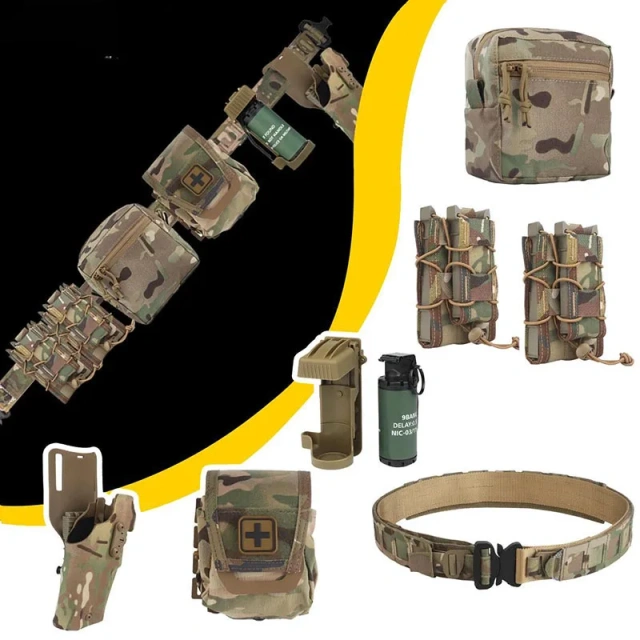 Multi-functional Practical Sport Enthusiasts Tactical Belt Set Quick Release Holster Medical Bag Tactic Training Waist Belt  Hot selling Durable Waterproof Men Nylon Work Heavy Duty Belt with Quick Release Sports Training Tactical Belt