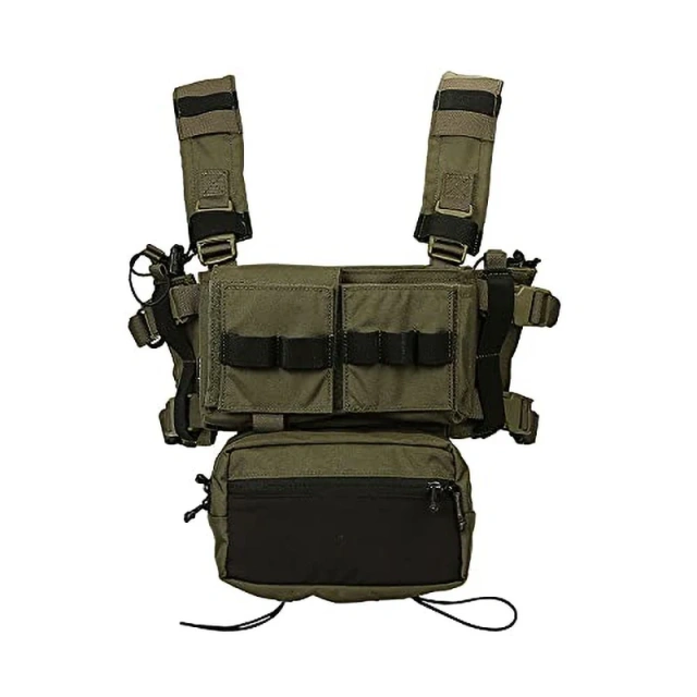 Woodland Tactical Modular Chest Rig Vest for Training Tactical Modular Vest With Mag Pouch Tactical Micro Chest Rigs Hot Sale Tactical Chest Rig for Outdoor Tactical Camouflage Chest Rig Heavy Duty Molle Tactical Chest Rig Vest