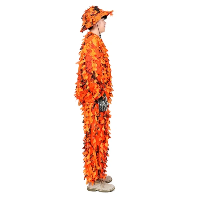 Maple Leaf Camo Ghillie Suit Button Style Outdoor Camouflage Suit Unisex Breathable Camouflage Clothing New Jungle Woodland Forest Ghillie Suit for Hunting Cosplay Zipper style Camouflage suit 3d Leafy Ghillie Suit