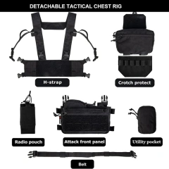 Tactical Gear Chest Rig Tactical Molle Micro Chest Rigs Adjustable Detachable Tactical Modular Vest with Mag Pouch Hot Selling Tactical Vest Outdoor Adjustable Tactical Chest Rig with Pouches Training Chest Rig for Hunting