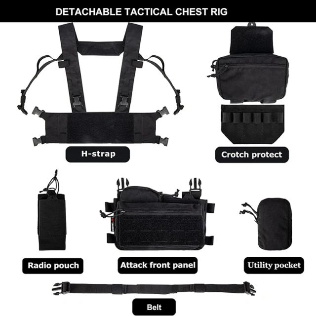 Tactical Gear Chest Rig Tactical Molle Micro Chest Rigs Adjustable Detachable Tactical Modular Vest with Mag Pouch Hot Selling Tactical Vest Outdoor Adjustable Tactical Chest Rig with Pouches Training Chest Rig for Hunting