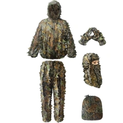 Comfortable Ghillie Suits Outdoor Camouflage Suit Hunting Camouflage Outdoor Jungle Games and Halloween Practical Ghillie Suit Premium Camouflage Lightweight Outdoor Game Training Adult 3D Leafy Camouflage Clothing Ghillie Suit Camo Suit for Hunting