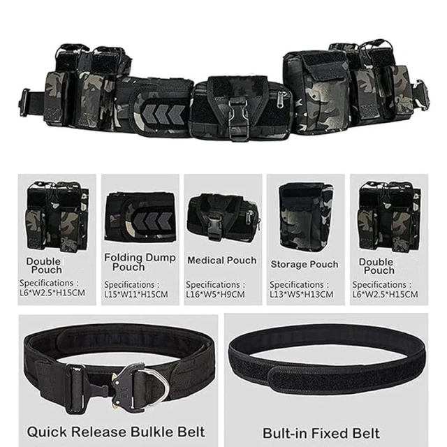 Premium Durable Tactical Belt with Quick Release Accessory Pouches Detachable and Adjustable Duty Belt with Heavy-duty Buckle  Breathable Men Casual Adventure Ranger Belts Heavy Duty Elastic Webbing Non-Metal Travel Friendly Buckle Tactical Belt