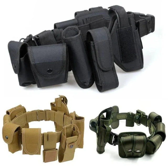 Tactical Duty Belts with Holster Flashlight Pouch Handcuff Case Sets Tactical Multifunctional Utility Kit Belts  Breathable Men Stretch Canvas Belt Durable Plastic durable Buckle Work Travel Sports Waist Elastic Tactical Belts