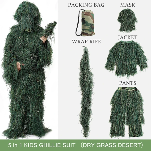 Adult Camouflage Ghillie Suit Hunting Camouflage Clothing Windproof Breathable Jungle Tactical Camouflage Clothing Factory Wholesale Price Camouflage Hunting Suit Breathable Ghillie Suit Hunting Clothing for Adult