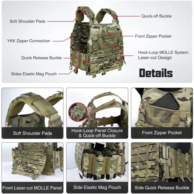 High Quality Tactical Sport Durable Vest Hunting Training Outdoors Breathable Outdoor Sports Camping Tactical Vest  Adjustable Workout Vest Men and Women multifunctional Designed Endurance Strength Training Weight Vest