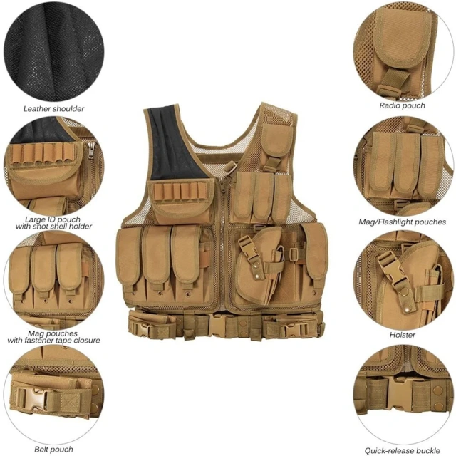 Wholesale Customized Outdoors Training Hunting Vest Breathable Tactical Vest Adjustable Assault Multifunctional Training Vest  Training outdoors Breathable Vest for Outdoor Hunting Assault Training 600D encrypted Nylon Fabric