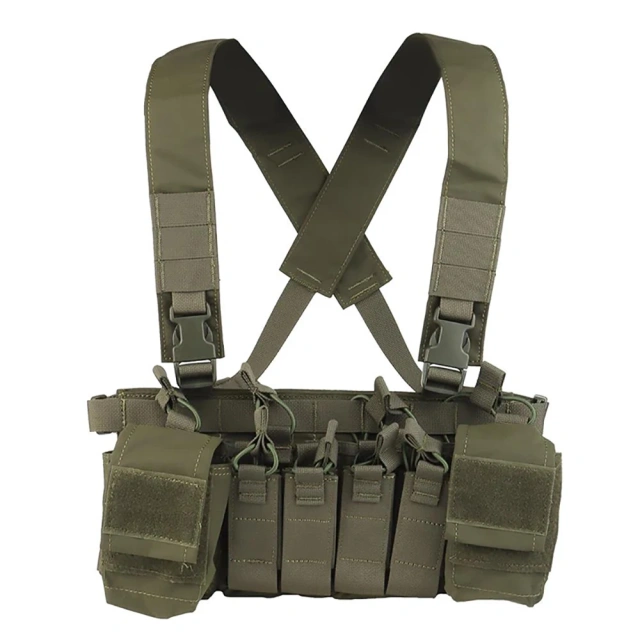 Lightweight Tactical Carry Chest Rig Multifunctional Tactical Chest Hanging Vest with Pouch Hunting Accessories Harness Tactical Rig Vest Heavy Duty Camo Tactical Rig Multipurpose Tactical Chest Rig