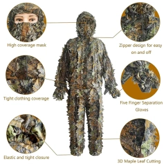 Premium Camouflage Lightweight Outdoor Game Training Adult 3D Leafy Camouflage Clothing Ghillie Suit Camo Suit for Hunting Outdoor Soft and Minimalist Camo Ghillie Suits 3D Leafy Hooded Hunting Simple and Minimalist Camouflage Ghillie Suits