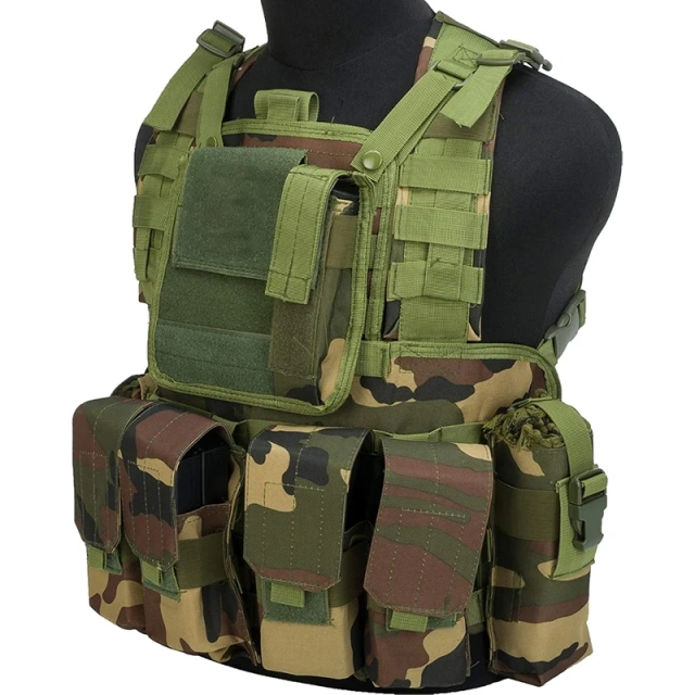 Best Selling Woodland Tactical Vest Chest Bag Multifunctional Tactical Chest Rig Outdoor Hunting Vest Chest Rig Nylon Tactical Molle Chest Rig with Mag Pouches Modular Micro Tactical Vest for Hunting Training