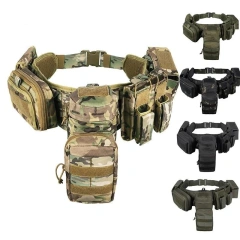 Multi-functional Camouflage Tactical Waist Pack Outdoor Hunting Belt Multi-functional Pocket Carrying Gear Tactic Waist Belt  Wear-resistant Breathable Reversible Ratchet Belts Men Tactical Men Nylon Web Outside Tail Golf Belt