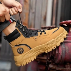 Men's Tactical high top casual boots outdoor workwear boots breathable Oxford multifunctional non slip thick sole boot Hiking Oxford Men Sneakers Deals Casual Shoes Sports and Tactical Wear-resistant Non-slip Wear-resistant Ankle Fabric boot