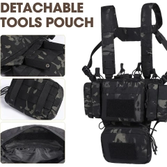 Camo Tactical Chest Rig Adjustable Detachable Tactical Molle Chest Rigs with Mag Pouch Tactical Hunting Vest Wholesale Tactical Vest for Training Hunting Good Quality Tactical Vest with Multi-Pockets Tactical Chest Vest Rig