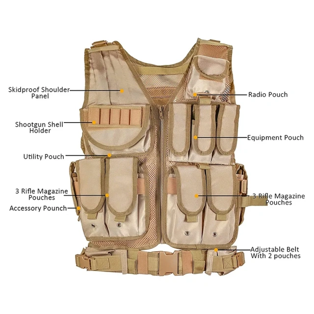 Adjustable 600D Encryption Polyester Camo Tactical Vest Outdoor Training Vest Lightweight Assault Vest for TrainingTraining Vest  Nylon Shooting Hunting Adjustable Training durable outdoors security Training vest