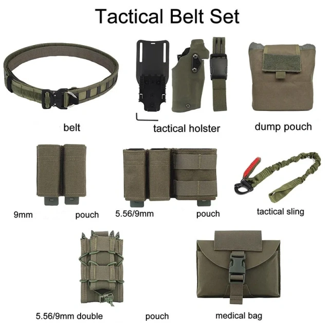 Adjustable Multifunctional Camping Quick-release Buckle Training Belt Set with Tactical Holster Adjustable Belt Hunting  Adjustable Men's Wear-resistant Nylon Web Work Tactical belt Simple Durable Everyday Riggers Belt