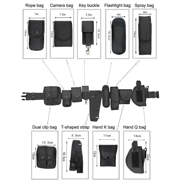 Adjustable Tactical Training Security Duty Belts Multifunctional Flashlight Pouch Sets Utility Belt Hunting Oxford Cloth Belt  Heavy Duty Wear-resistant Lightweight Metal Buckle Durable Tactical Belts Men Nylon Web Tactical Belt