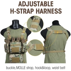 Tactical Chest Rig Adjustable Detachable Molle Chest Rigs with Mag Pouch Camouflage Tactical Vest Chest Rig Tactical Gear Chest Rig Heavy Duty Tactical Vest MOLLE Chest Rigs Utility Tactical Chest Rig with Dangler Pouch