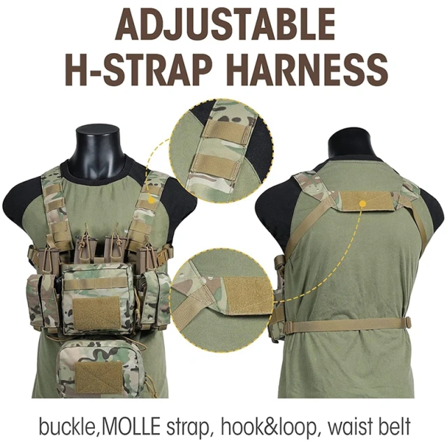Tactical Chest Rig Adjustable Detachable Molle Chest Rigs with Mag Pouch Camouflage Tactical Vest Chest Rig Tactical Gear Chest Rig Heavy Duty Tactical Vest MOLLE Chest Rigs Utility Tactical Chest Rig with Dangler Pouch