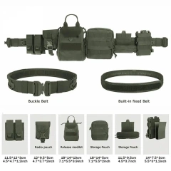 High Duty Tactical Outdoor Security Duty Training Belt Premium Outdoor Eight Piece Set Detachable and Adjustable Training Belts  Adjustable Sports Training Quick Release Tactical Belt Work multifunctional Wear-resistant Stretch Web Nylon Belt