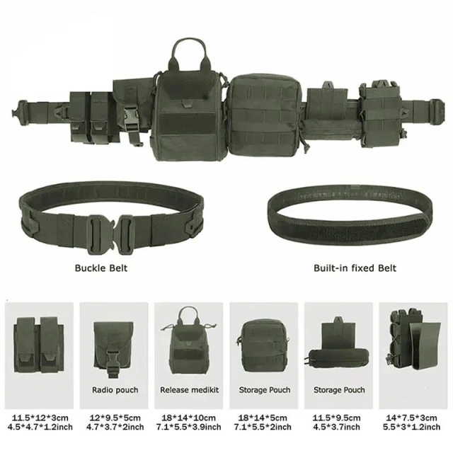 High Duty Tactical Outdoor Security Duty Training Belt Premium Outdoor Eight Piece Set Detachable and Adjustable Training Belts  Adjustable Sports Training Quick Release Tactical Belt Work multifunctional Wear-resistant Stretch Web Nylon Belt