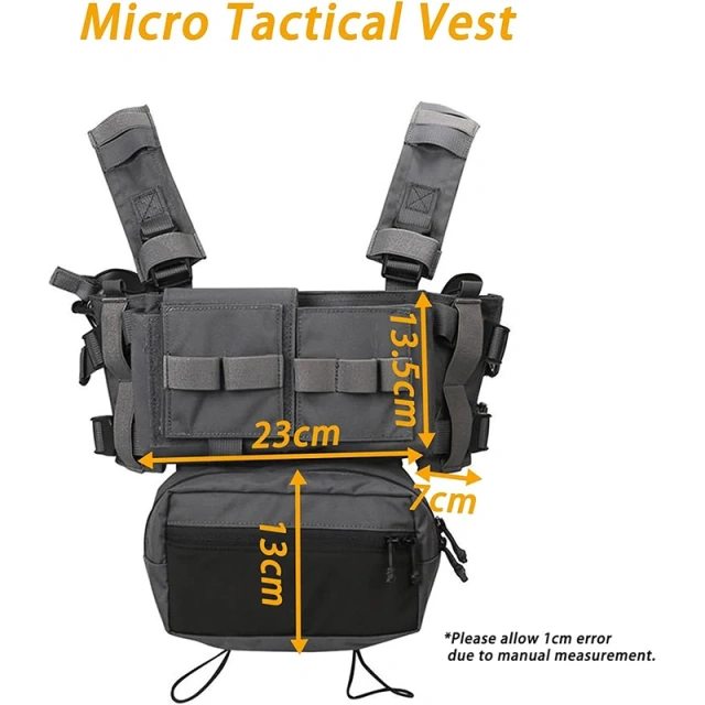 Tactical Molle Chest Rig with Mag Pouches Modular Micro Tactical Chest Rig Nylon Tactical Vest for Hunting Training Customized Tactical Chest Rig Equipment Gear Camo Tactical Vest Rig Heavy Duty Tactical Chest Harness MOLLE Rig