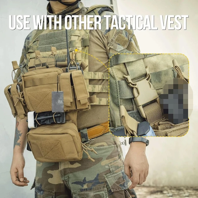 Tactical Equipment Chest Rig Adjustable Detachable Training Chest Rigs with Mag Pouch Camouflage Vest High Quality Tactical Gears Chest Rig Tactical Safety Vest Lightweight Elastic Camouflage Tactical Rig