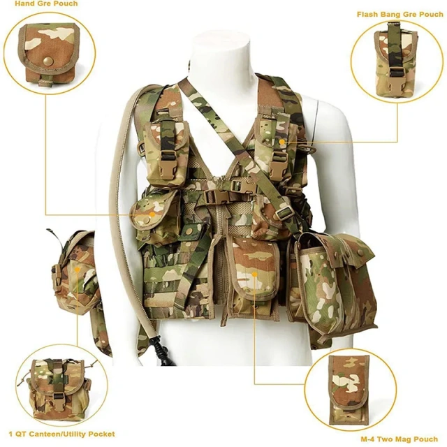 MOLLE Training Vest with Outer Pouches Durable Backpack and Hydration Pack Multicam Camo  Lightweight Training outdoors Breathable Vest Adjustable Paintball Vest with Removable Pouch  Oversized Training Vest Adjustable Breathable Assault Training Vest wi