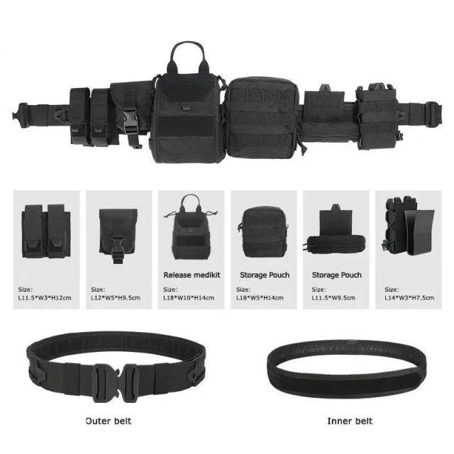Breathable Adjustable Padded Pouch Multifunctional Waist Bag Duty Outdoor Belt Tactical Utility Belt with Holster  Duty Utility Tactical Belts Security Personnel Outdoor Enthusiasts Officers Premium Mountain Climbing Hiking Duty Belt with Bag