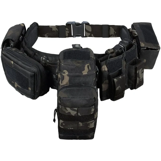 Outdoor Adjustable Camouflage Modular Equipment Tactical Belt Outdoor Comfort Training Molle Duty Belts With Tool Pouches  Adjustable Training Men Nylon Belt Hiking Golf Tactical Durable Ratcheting Casual Jeans Men's Web Adjustable Belt