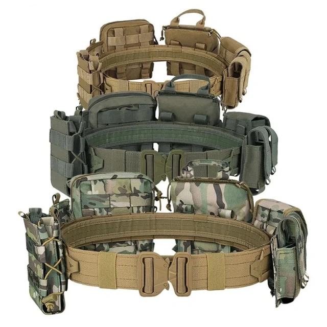 High Duty Tactical Outdoor Security Duty Training Belt Premium Outdoor Eight Piece Set Detachable and Adjustable Training Belts  Adjustable Sports Training Quick Release Tactical Belt Work multifunctional Wear-resistant Stretch Web Nylon Belt