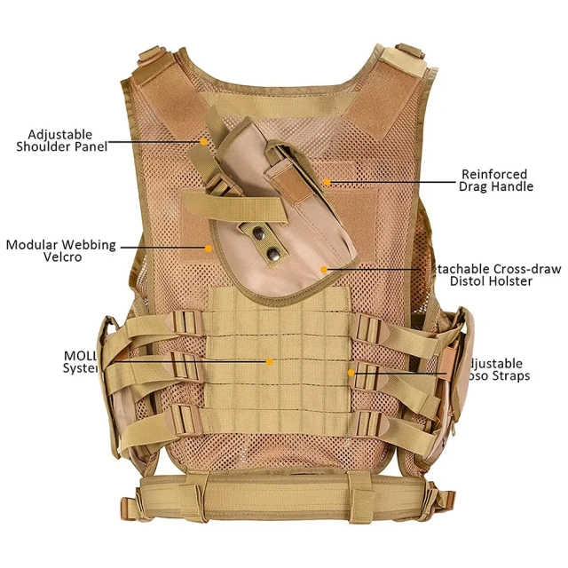 Adjustable 600D Encryption Polyester Camo Tactical Vest Outdoor Training Vest Lightweight Assault Vest for TrainingTraining Vest  Nylon Shooting Hunting Adjustable Training durable outdoors security Training vest