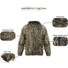Outdoor Ghillie Suit Hunting Suits Pants 3D Leaf Camo Camouflage Coveralls Youth Adult Training Lightweight Clothes Jungle Camouflage Clothing Camouflage Clothing Hunting Suit for Outdoor Training Games Ghillie Suit