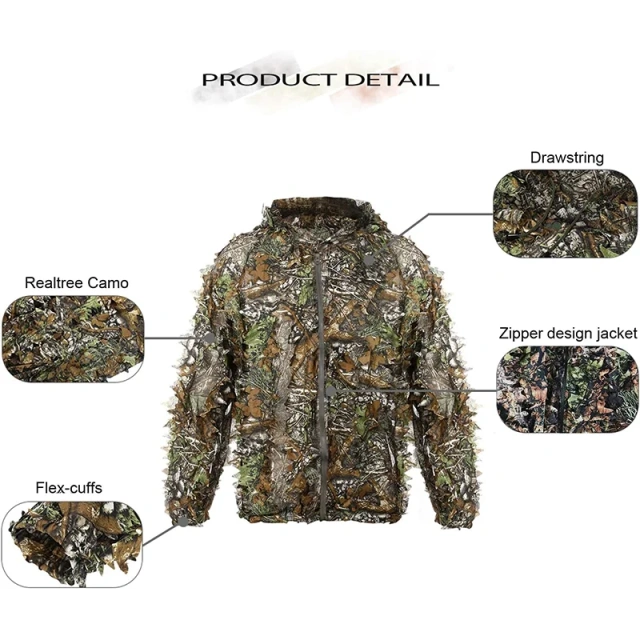 Outdoor Ghillie Suit Hunting Suits Pants 3D Leaf Camo Camouflage Coveralls Youth Adult Training Lightweight Clothes Jungle Camouflage Clothing Camouflage Clothing Hunting Suit for Outdoor Training Games Ghillie Suit
