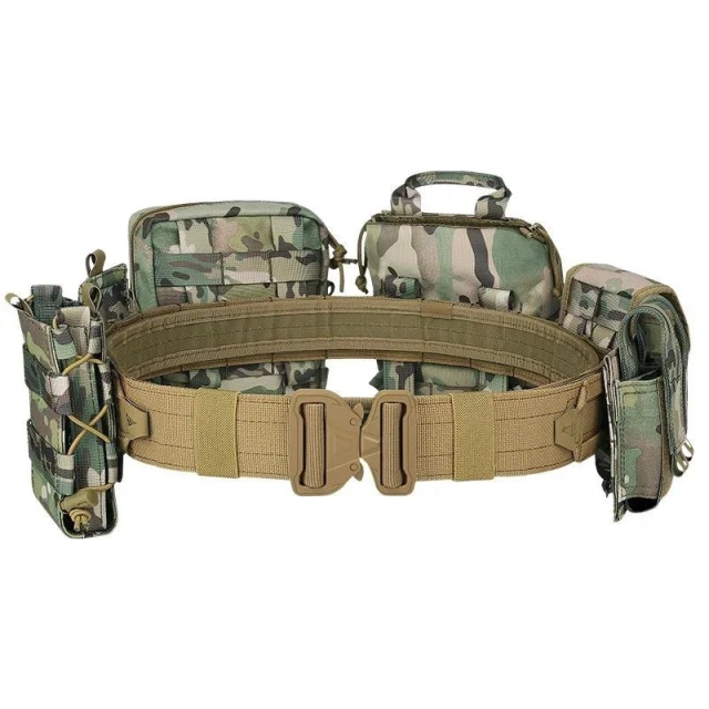 High Duty Outdoor Mountaineering Outdoor Premium Tactical Waist Bag Detachable Camouflage Belt With Pouches Tactic Waist Belts   Adjustable Training durable Tactical Belt Men Rigger Nylon Web Work Belt with Quick Release Heavy Duty Buckle