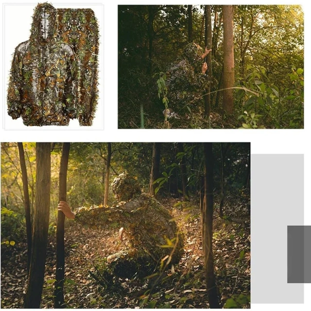 Outdoor Ghillie Suit Hunting Suits Pants 3D Leaf Camo Camouflage Coveralls Youth Adult Training Lightweight Clothes Jungle Camouflage Clothing Camouflage Clothing Hunting Suit for Outdoor Training Games Ghillie Suit