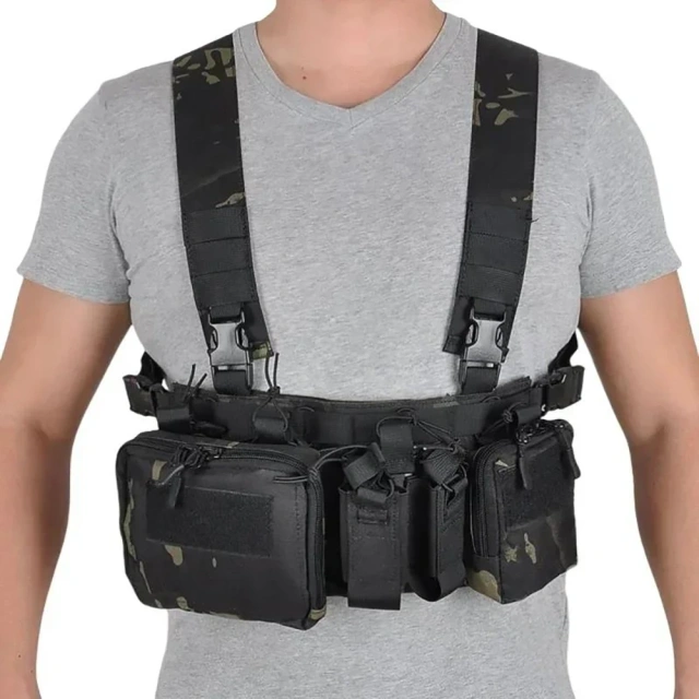 Men Nylon Tactical System Chest Rig High Quality Tactical Vest with Magazine Pouch Tactical Carrier Chest Rig Customized Hunting Apparel Nylon Tactical Chest Rig Vest with Magazine Pouch Molle System Tactical Chest Rig