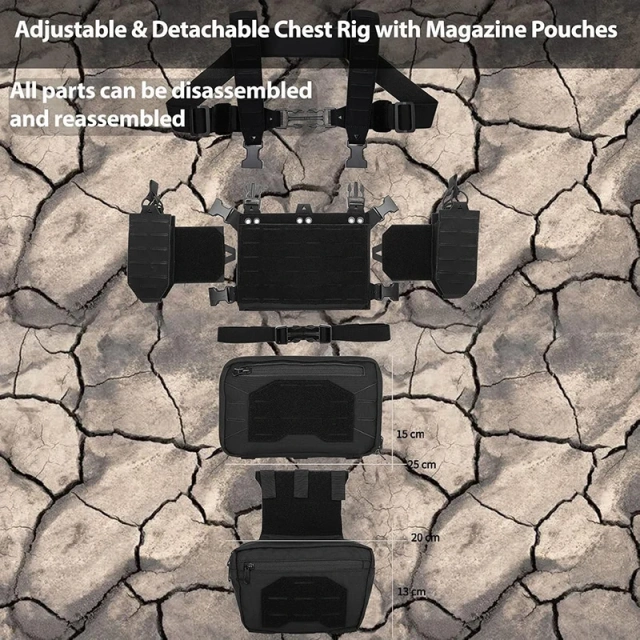 Tactical Chest Rig with Mag Pouch Tactical Molle Micro Chest Rigs Adjustable Detachable Tactical Modular Vest Chest Rig Customized Tactical Chest Pack Tactical Molle Chest Rig with Multi-Pockets Mag Pouch Training Tactical Vest