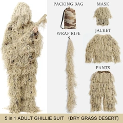 Factory Wholesale Price Camouflage Hunting Suit Breathable Ghillie Suit Hunting Clothing for Adult Hunting Camouflage Clothing Windproof Breathable Jungle Tactical Camouflage Clothing  Adult Camouflage Ghillie Suit