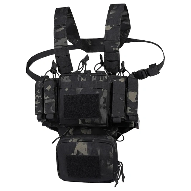 Camo Tactical Chest Rig Adjustable Detachable Tactical Molle Chest Rigs with Mag Pouch Tactical Hunting Vest Wholesale Tactical Vest for Training Hunting Good Quality Tactical Vest with Multi-Pockets Tactical Chest Vest Rig