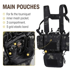 Camo Tactical Chest Rig Adjustable Detachable Tactical Molle Chest Rigs with Mag Pouch Tactical Hunting Vest Wholesale Tactical Vest for Training Hunting Good Quality Tactical Vest with Multi-Pockets Tactical Chest Vest Rig