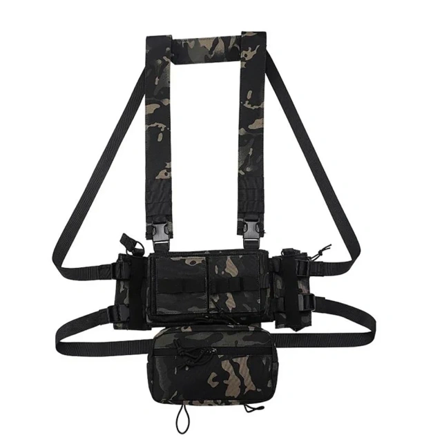 Tactical Chest Pouches Rig with Mag Pouch Tactical Vest for Chest Multifunctional Tactical Hunting Modular Rig Vest military Outdoor Tactical Gear Chest Rig Tactical Molle Vest Pouch Bag Carrier Camouflage Tactical Chest Rig