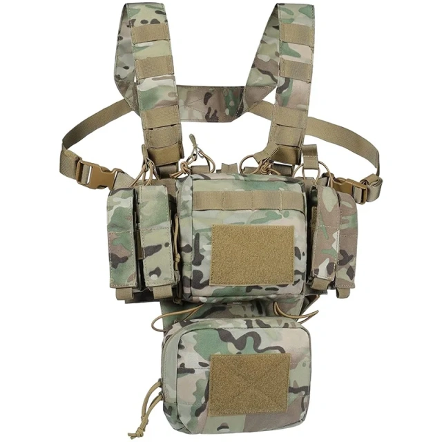 Tactical Chest Rig Adjustable Detachable Molle Chest Rigs with Mag Pouch Camouflage Tactical Vest Chest Rig Tactical Gear Chest Rig Heavy Duty Tactical Vest MOLLE Chest Rigs Utility Tactical Chest Rig with Dangler Pouch