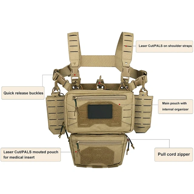 Tactical Chest Rig Multifunctional Adjustable Tactical Vest with Mag Pouches Outdoor Camouflage Chest Rig Tactical Micro Chest Rig with Magazine Holder Tactics Security Vest Outdoor Tactics Chest Rig