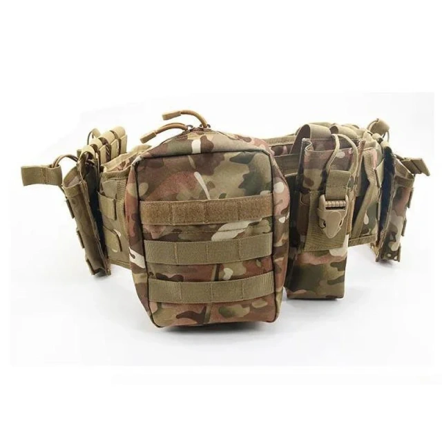 Multi-functional Adjustable Outdoor Waist Wrap Camouflage Tactical Belt Set Multi-functional Belt High Duty Accessory Bag  Waterproof Tactical Belts multifunctional Nylon Web Work Belt with Heavy Duty Quick Release Buckle